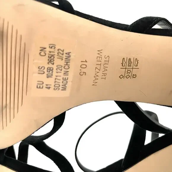Stuart Weitzman 10.5 Starla Criss Cross Strappy Black Suede Heels Sexy MSRP $475 - Picture 8 of 12